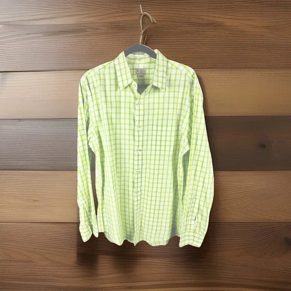 J Crew‎ Shirt Mens Size Large Green Plaid Button Up Long Sleeves. 100% Cotton.