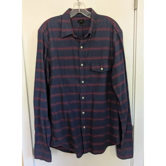 J.Crew Button Down Plaid Slim Fit Dress Shirt L Navy Blue Flannel Office Work