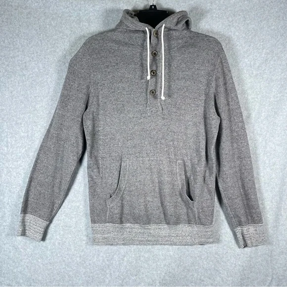 J Crew Hooded Pullover Kangaroo‎ Pocket Cotton Gray Sweater Mens Size Small