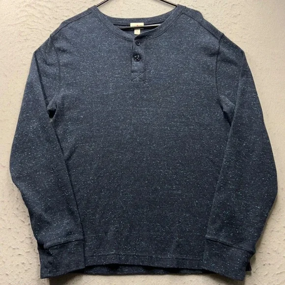Vintage J. Crew Mens Oarsman Henley Shirt Large Navy Blue Teal Fleck Long Sleeve