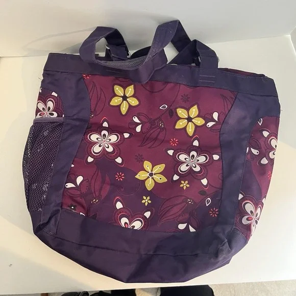 JanSport Womens Laptop Tote Bag Purple Floral Print Nylon Zip Top