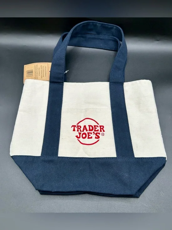 TRADER JOE’S Mini Canvas Tote Bag in Navy Blue.
