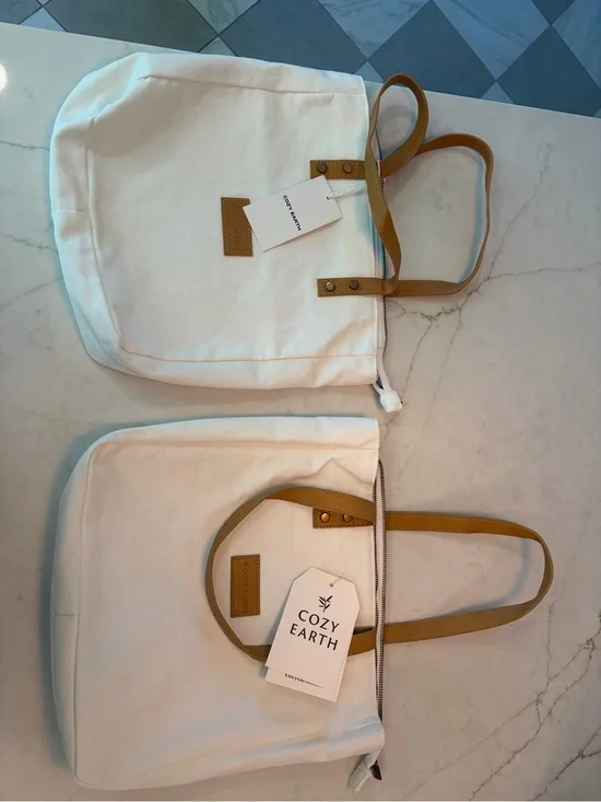 Set of Cozy Earth Cream Canvas Tote with Tan Handles