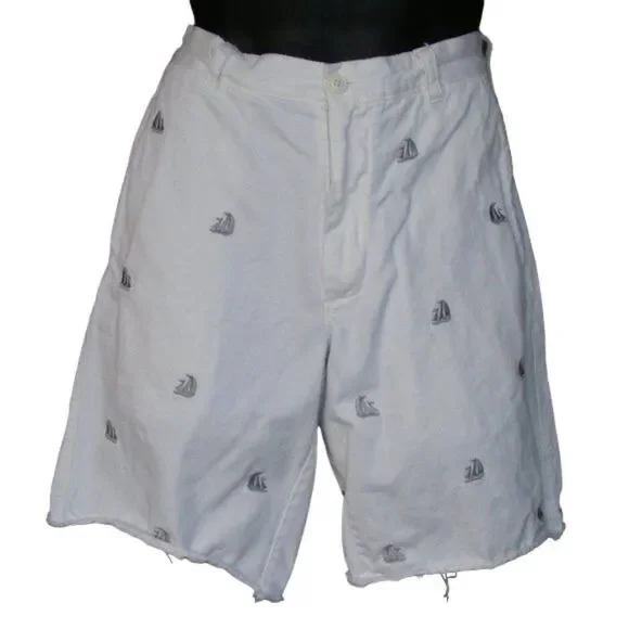 J.CREW Shorts, 31W, Off White, Sailboats, Cut-off, Broken In Regular Fit, Cotton
