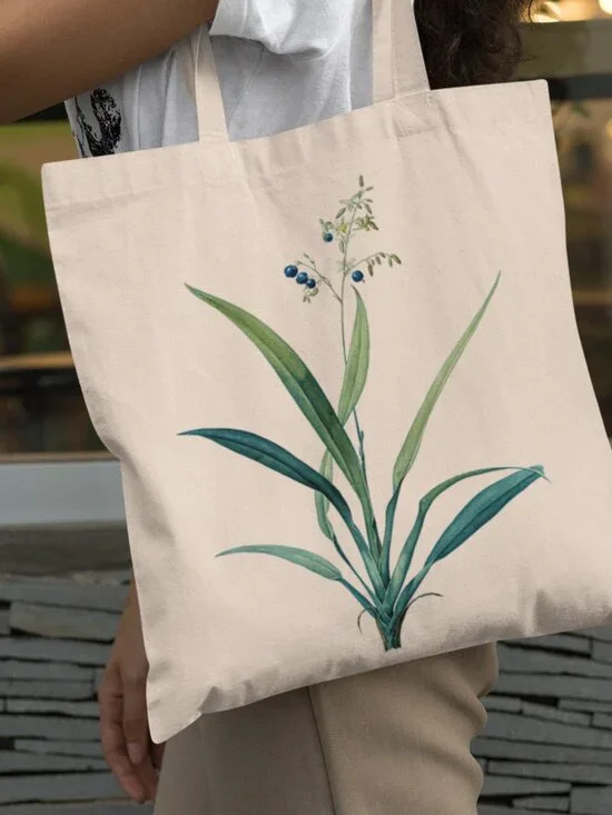 Flax Lily Vintage Floral Print Graphic Canvas Tote Bag