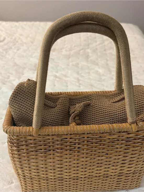 Vintage The Sak Woven Basket Tote Bag Neutral Tan Summer Market Bag