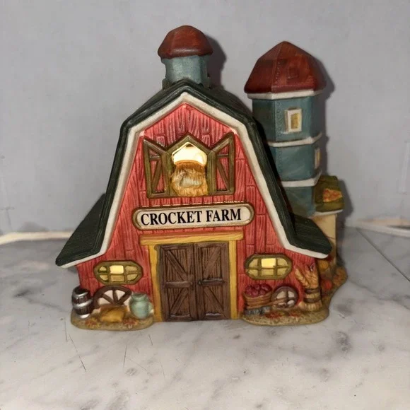 Light Up Crocket Farms Porcelain Barn w/ New Cord Light.‎ Apples Pumpkins Hay