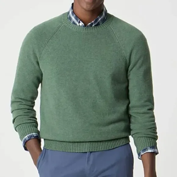J Crew Men's Crewneck Sweater Supersoft Lambswool Blend Raglan Winter Green
