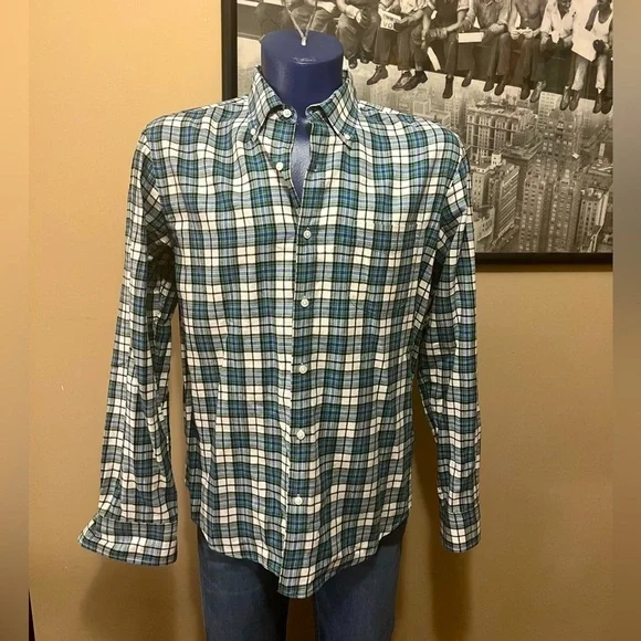 J Crew Reimagined Slim Fit Green & Blue Plaid Button Down, size Large