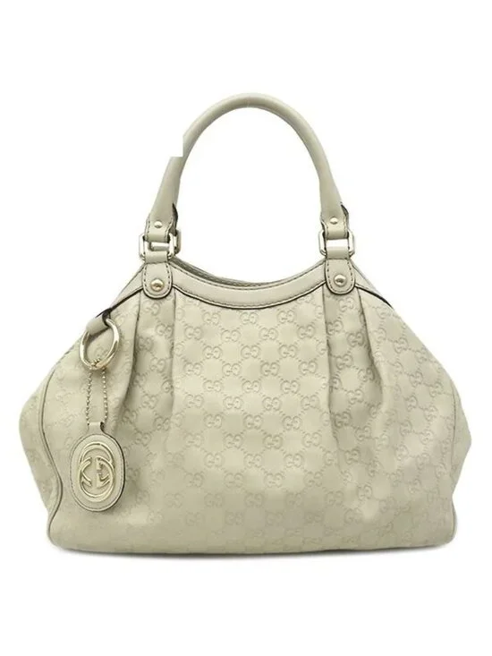 Gucci Handbag Sookie Leather White Champagne Gold Off GG Guccissima Tote with