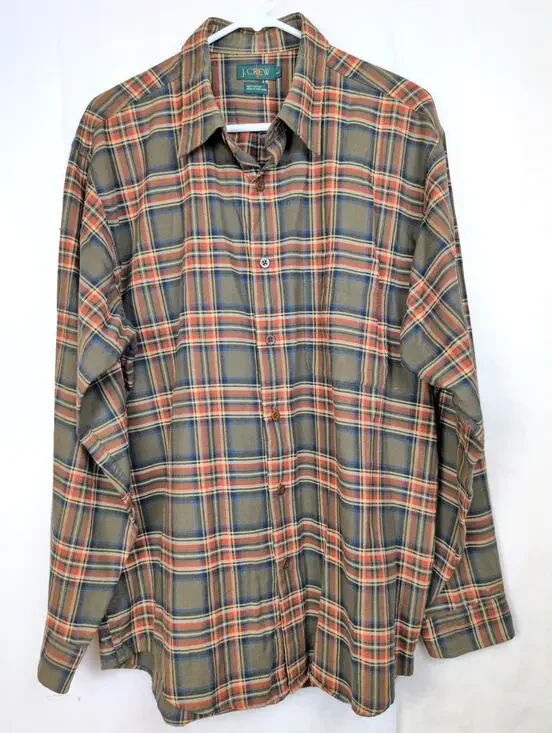 Vintage J.Crew Oarsman brown plaid long sleeve button up shirt L Preppy Cabin
