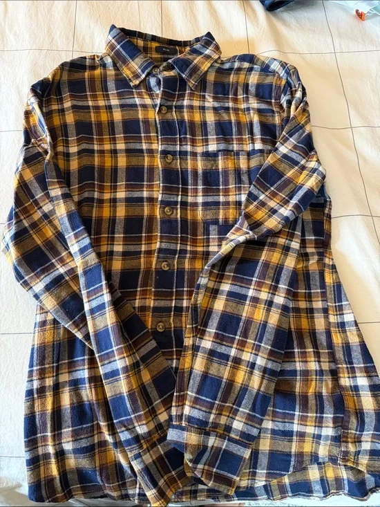 J. Crew Men’s Plaid Flannel Shirt in Navy & Mustard