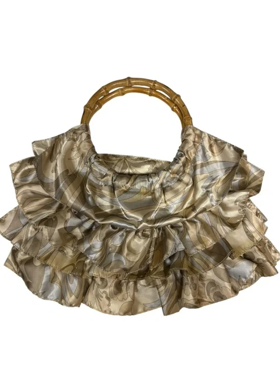 Kathy Van Zeeland Ruffled Satin Tote in Gold and Silver Tones