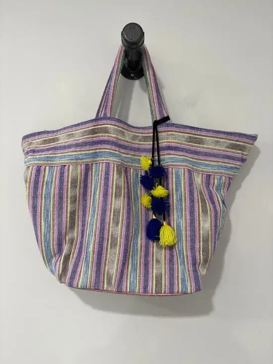 JADETribe Tote Bag Purple Stripe Tassel Detail