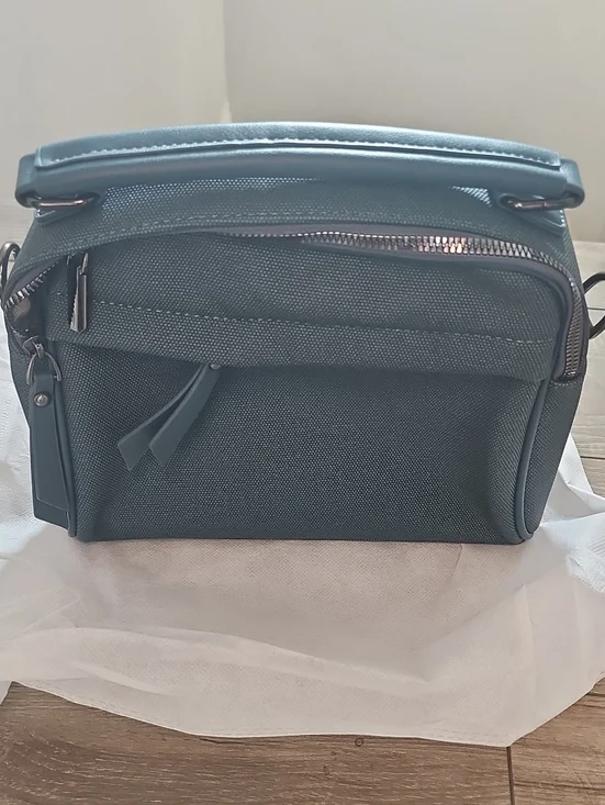 Textured Blue Crossbody Bag with Front Zip Pocket