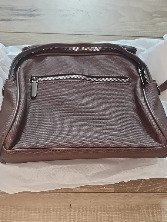 Textured Brown Crossbody Bag with Front Zip Pocket