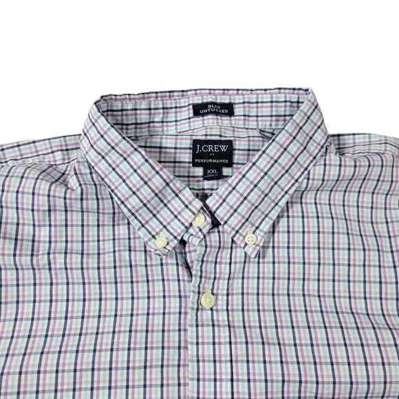 J. Crew Shirt Mens 2XL Plaid Performance Slim Fit Untucked Button Down Colorful