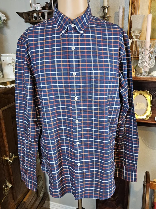 J.Crew Flex Oxford Slim Plaid Button Down Shirt Blue Orange NWT Size L