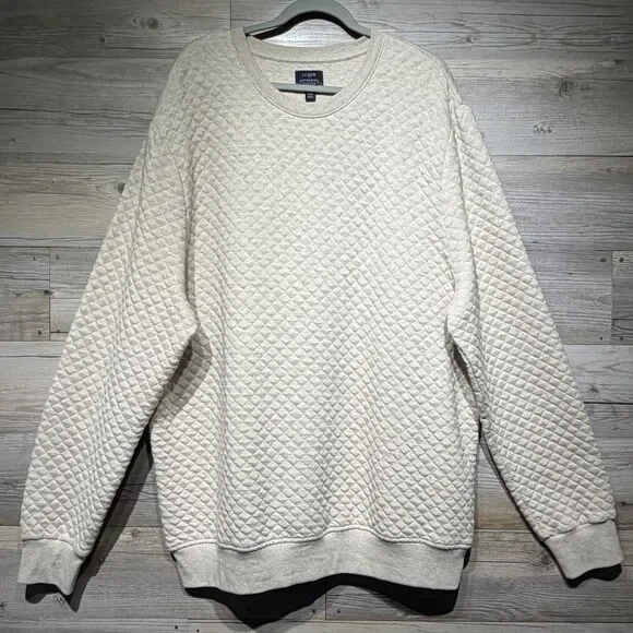 J. Crew Quilted Crewneck Sweatshirt Men’s XXL Oatmeal Beige Pullover Preppy Cozy