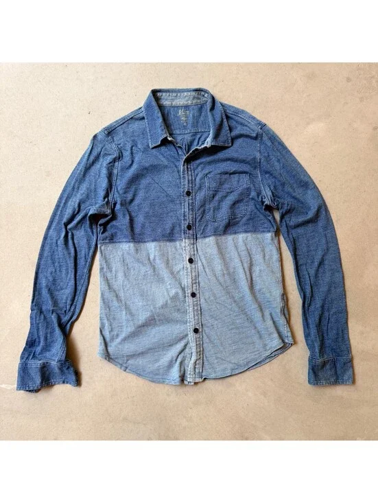 J.Crew Color Block Button-Up Shirt, Size S Indigo Knit Goods Two-Tone