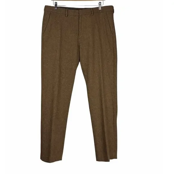 J Crew Slim Bedford Brown Tweed Wool Blend Trousers Mens 36x32
