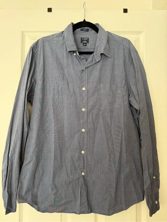 J. Crew Men’s Slim Button-Down Shirt in Chambray Blue