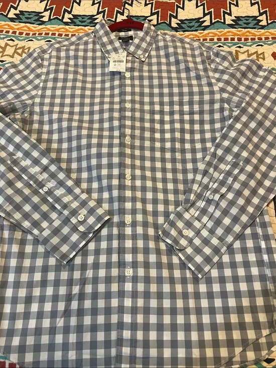 J. Crew Blue and White Gingham Button-Down Shirt