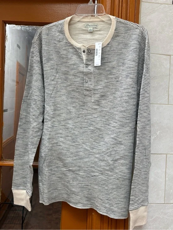 NWT J.Crew Knit Goods Striped Thermal Henley Long Sleeve Large