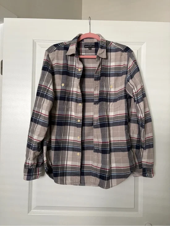 J. Crew Men's Grey, Navy & Red Plaid Button-Down Shirt