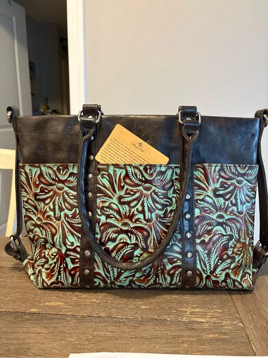 Gently Used Patricia Nash Tooled Turquoise Leather Shoulder Bag
