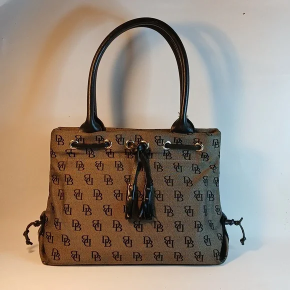 Dooney & Bourke Vintage Signature  Tan Canvas Brown Leather Tote Handbag