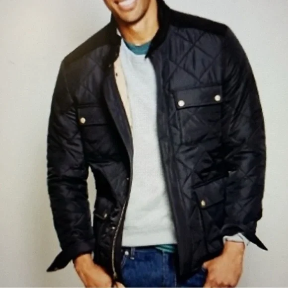 J CREW‎ Mens Greyson Quilted and Corduroy Barn Black Jacket, Size XXL
