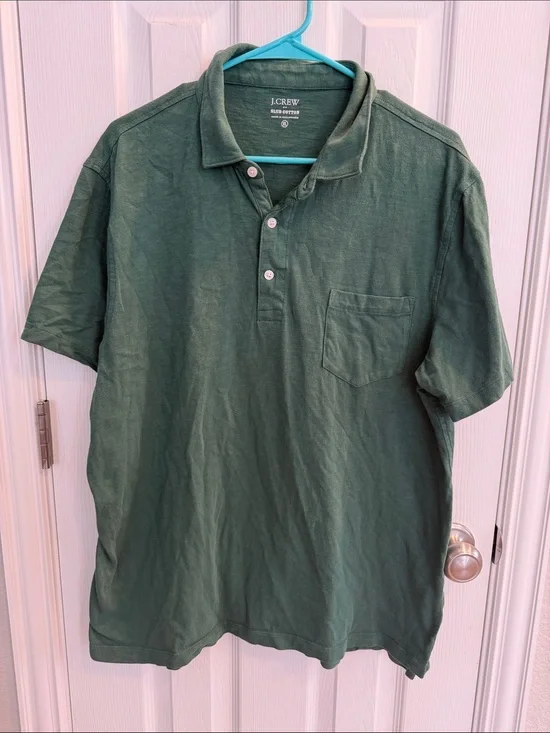 J. Crew Men's Forest Green Short-Sleeve Polo with Chest Pocket