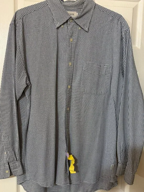 J.Crew Men’s Navy Blue Gingham Button-Down Shirt Size Large SKU064