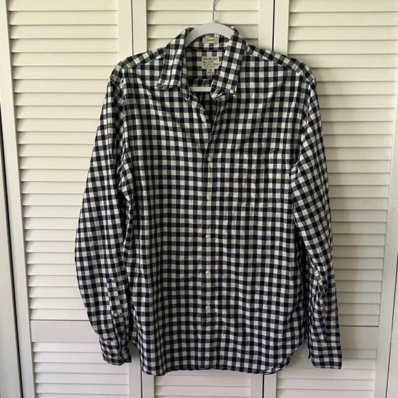 J.Crew Men's Secret Wash Shirt in navy & white gingham print size M cotton