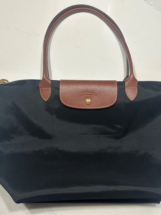Longchamp Black Tote with Brown Trim and Handles