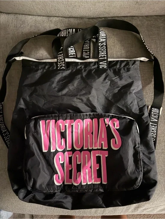 Victoria's Secret Black Tote with Pink Logo Front Pocket