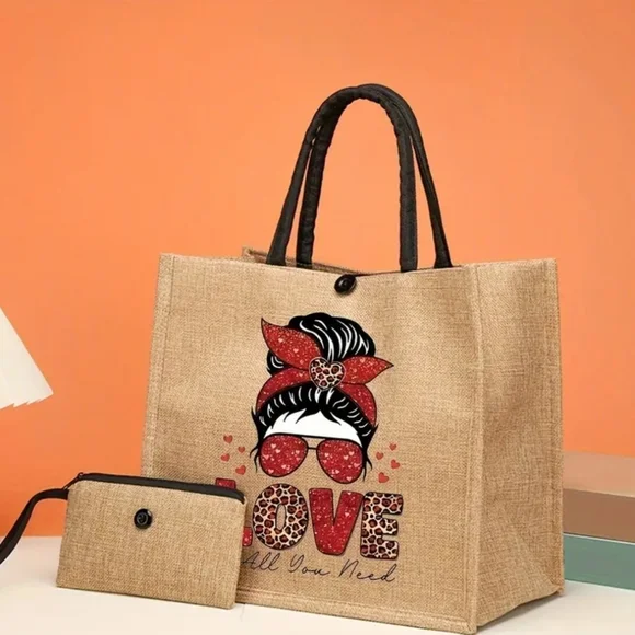 Print Tote Bag Beach Bag 2 Pc