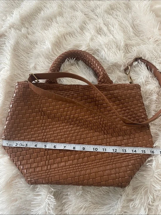 Brown Woven Tote with Detachable Shoulder Strap