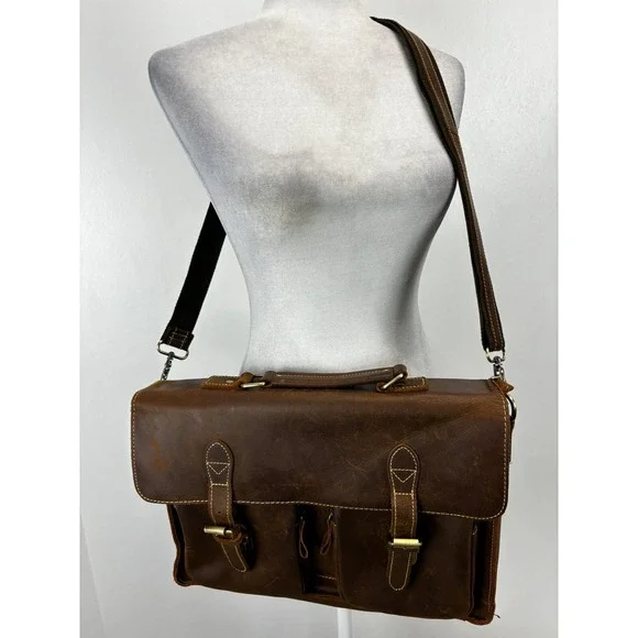 Unbranded All Leather Messenger Bag Briefcase GUC Adjustable Strap Quality