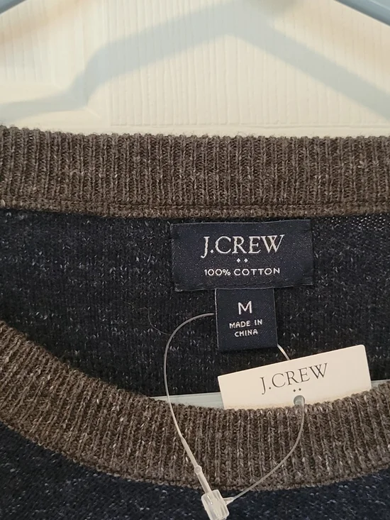 J. Crew Men's Navy Body with Gray Raglan Crewneck Sweater