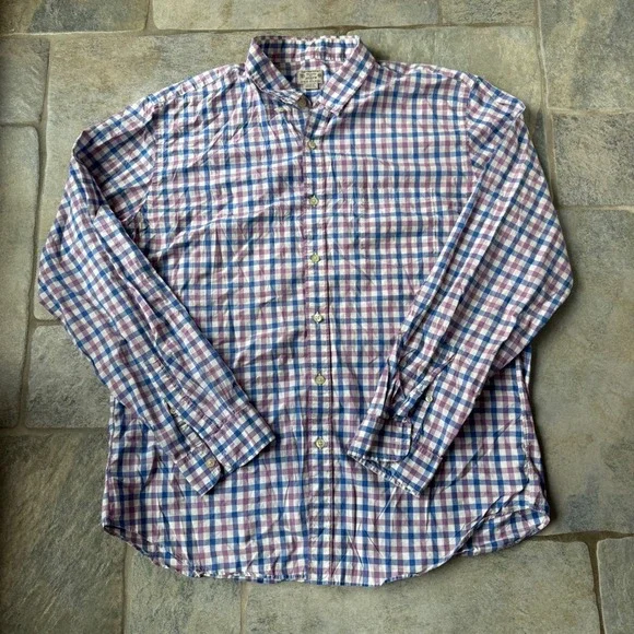 J.Crew‎ Men's XL Lightweight Cotton Shirt Plaid Long Sleeve Tailored Fit