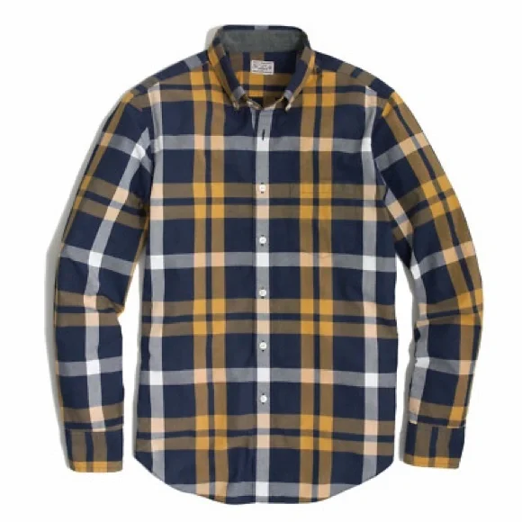 J Crew Long-sleeved Plaid Shirt in Navy and Gold, large