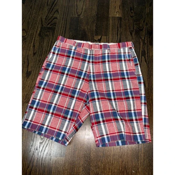 J Crew Rivington Linen Blend Shorts Plaid Flat Casual Prep Mens Size 34 Preppy