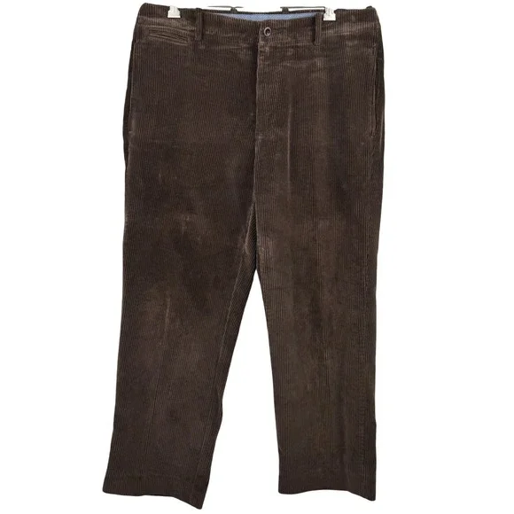 J. Crew Pants Vintage Corduroy‎ Brown Mens 33W 30L Relaxed Fit Cotton Flat Front