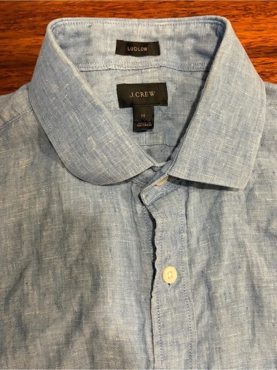J.Crew Ludlow Baird McNutt Linen long sleeve Button Down - Medium Blue coastal