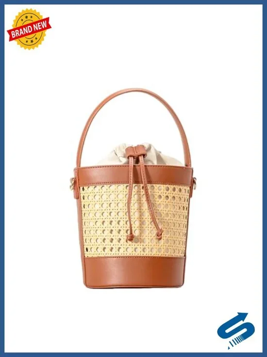 Woven Straw Tote Bag for Women, Summer Beach Crossbody, Natural Rattan Purse