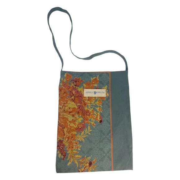 April Cornell Harvest Floral Slate Blue Tote Bag‎ Cottagecore Boho Garden