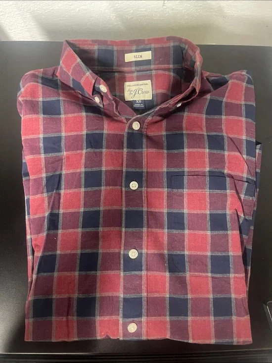 J. Crew Slim Button-Down Red and Navy Plaid Shirt