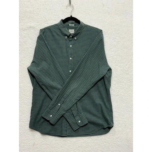 J. Crew Slim Fit Green Navy Gingham Button Down Shirt Mens XL Cotton‎